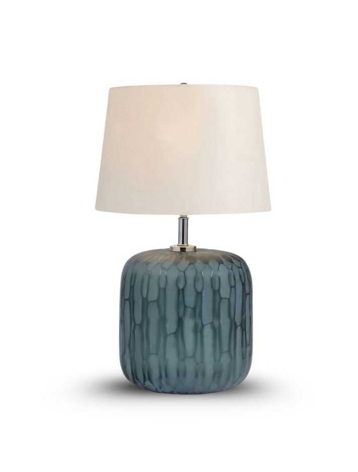 Ilika Handmade Cutting Rough Cut Blue Glass Table Lamp